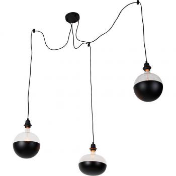 Lampada a sospensione nera con 3 luci e specchio dimmerabile