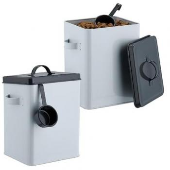 Set di Contenitori per Crocchette, 2 Pezzi, 5,5 Litri, con Paletta, Bianco e Antracite