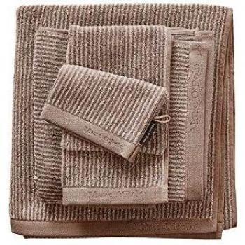 Marc O'Polo Serviette Bain Rayée Timeless Tone, Eponge Coton Teinté (550 GR/m²), Beige/Clay, 50 cm x 100 cm