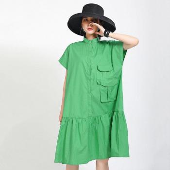 Camisa Vestido Verde Dividido para Primavera Verano