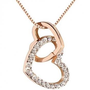 Collier Quadiva C cœur en or rose avec pendentif deux cœurs et cristaux Swarovski