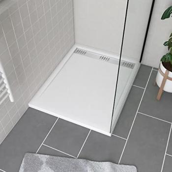 Receveur de douche en acrylique blanc 80x100x4 cm avec grille linéaire chromée