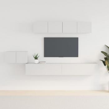 VidaXL 5-Piece White Engineered Wood TV Cabinet Set with Ample Storage