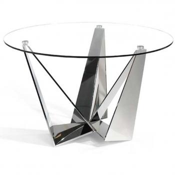 Table Ronde Moderne Verre Trempé et Structure Acier Chromé Bazika 130 cm