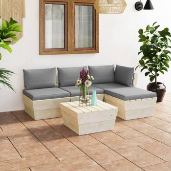Salon de jardin modulable 5 pcs en épicéa avec coussins