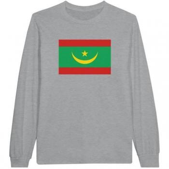PixelForma Herren/ Damen Langärmliges T-Shirt – Mauretanien Flagge – 100 % Baumwolle – Grau