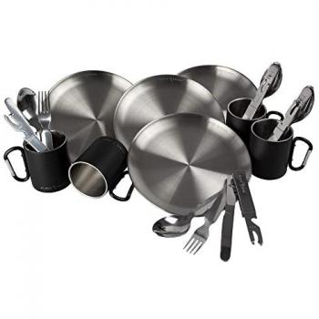 Black Snake Flaches Camping‑Geschirrsatz – 4 Personen, inklusive Teller, Besteck & Tasse