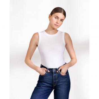 Camiseta sin mangas blanca de canalé para mujer de Bread & Boxers