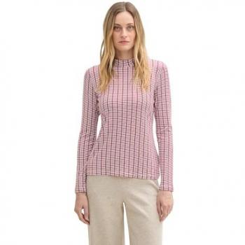 Tom Tailor Shaped Fit Langarmshirt aus Viskose-Mix mit Allover-Muster in Rot, Größe XS