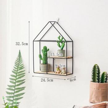 Black/Gold Iron Wooden Wall Storage Rack
