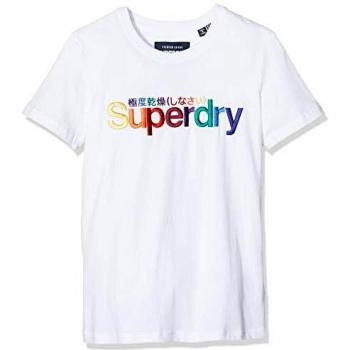 Superdry T-shirt blanc femme arc-en-ciel EMB, taille S