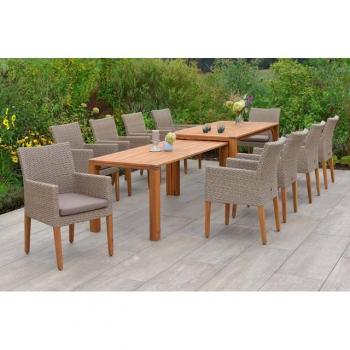 Garten‑Essgruppe „Ranzano“ von MERXX: 21‑teiliges Set, 10 Sessel inkl. Sitzkissen & Ausziehtisch
