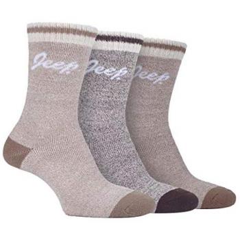 Jeep Women's 3-Pair Thick Hiking Boot Socks – Tan Cotton – UK 4–6.5 (Heavy Duty)