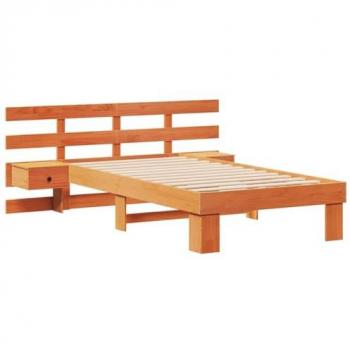 Estructura para Cama 90x190 cm con Cabecera en Marrón Cera y Cajón