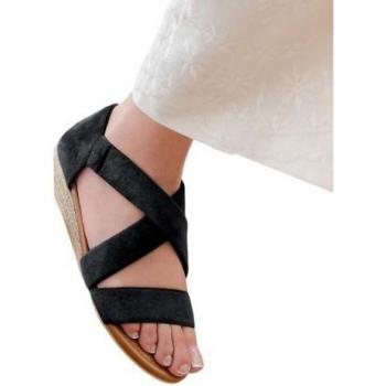 Hummingbird Damen Sandalen Wildleder Crossover Extra Breite Niedriger Wedge