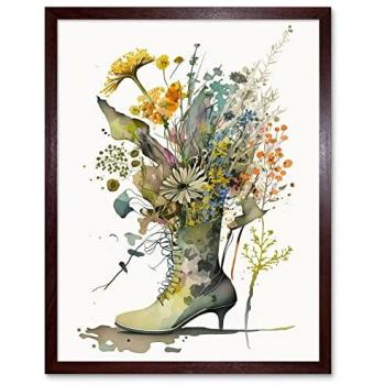 Spring Bloom Stiletto Boot Floral Frame – 12x16 Artwork