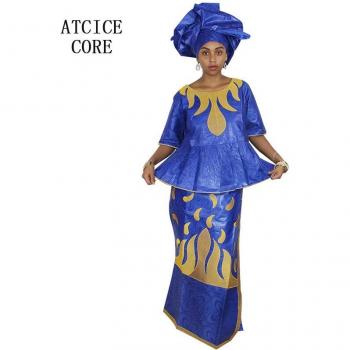 Blue Cotton African Bazin Riche Embroidery Outfit for Men and Women
