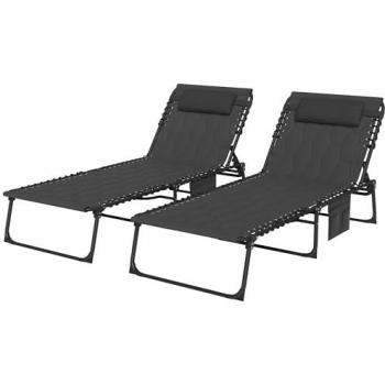 Outsunny Portable Sun Lounger with Adjustable Backrest