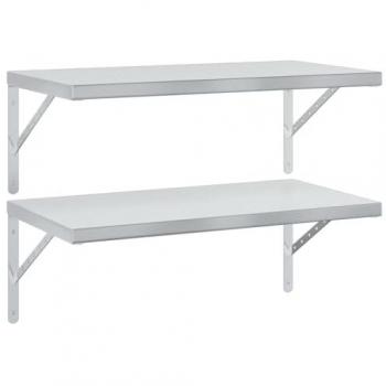 Mensole a Muro 2 pz 75x40 cm in Acciaio Inossidabile Argento