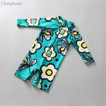 Long Sleeve Green Floral Rash Guard Swimsuit for Girls 1-6
