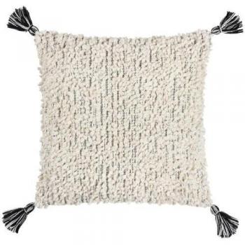 Housse de coussin Hoem Cambre Bouclé 50cm x noir/blanc avec pompons