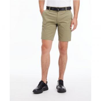Shorts Slim Fit de Sarga Verde con Cinturón