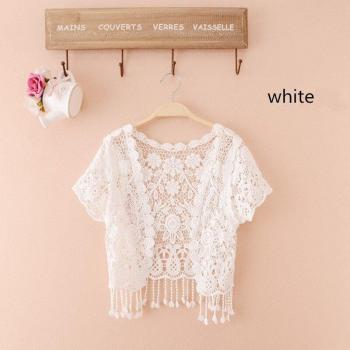 Chaqueta de encaje de boda, manga corta, color blanco y albaricoque
