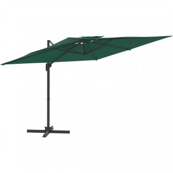 Parasol de terrasse déporté 300 cm vert à double toit