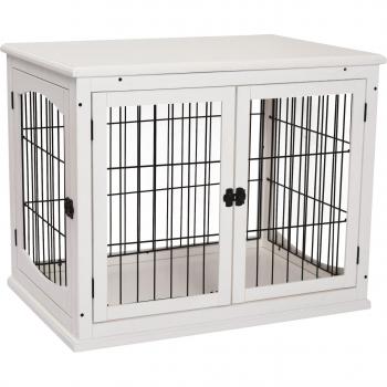 PawHut Hundebox für Innen aus MDF und Metall, 81 x 58,5 x 66 cm, Weiß