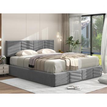 ModernLuxe Velvet 140x200 cm : lit coffre, sommier à lattes, tête de lit réglable – Gris
