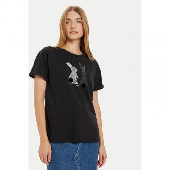 T-shirt Liujo Noir à Motif Lapin