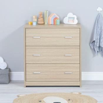 Babymore Luno Veni Natural Wood 3 Drawer Dresser with Changing Top