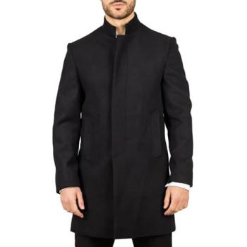 Infinity Leather 40R Wool Overcoat – Classic Black Stand Collar