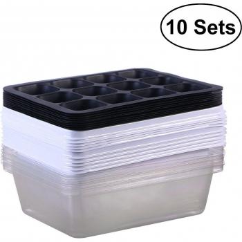 10 Pack White Seedling Starter Tray with Dome and Base