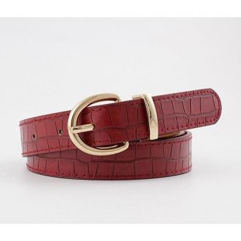 Women's Crocodile Pattern Leather Belt with Gold Buckle