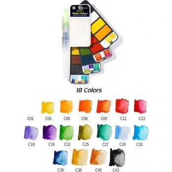 Set de acuarelas en abanico, 42 colores, transparente, con pluma estilográfica y esponja