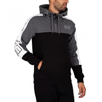 EA7 Felpa uomo nero XL, cappuccio e zip a 1/4 con logo
