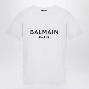 Balmain White Logo Print T-Shirt for Men