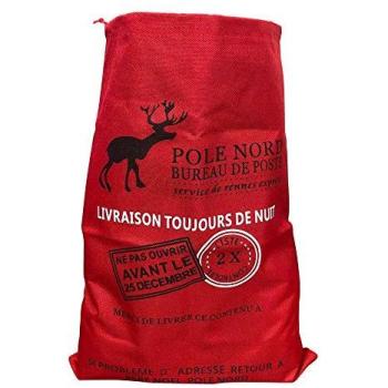 Hotte du Père Noël en jute rouge