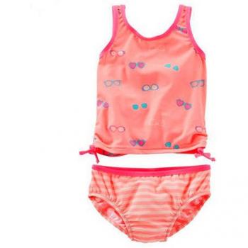 Two-Piece Girls' Bathing Suit in Orange with Glasses Design for Ages 2-7