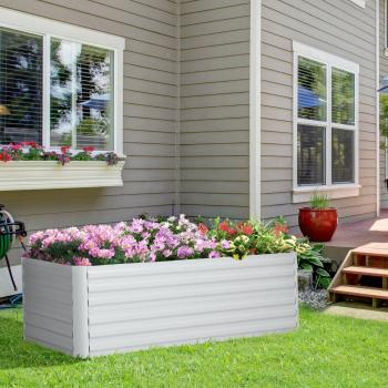 Galvanised Steel Outdoor Plant Bed with Reinforced Rods, Light Grey