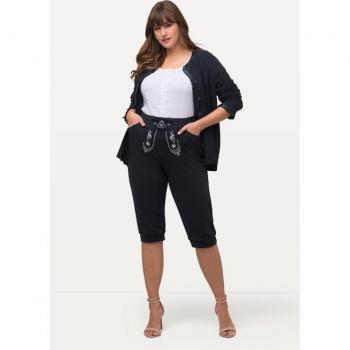 Pantaloni Tracht con cintura elastica e ricami, lunghezza 7/8, Donna, Blu, Taglia 56/58, Cotone/Poliestere