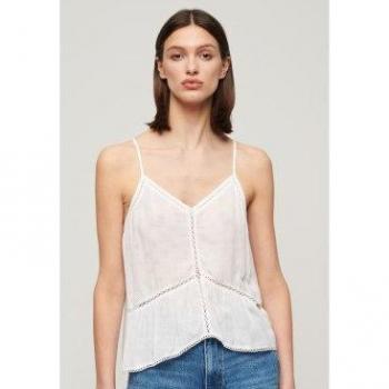 Superdry T‑shirt senza maniche vintage con decorazione a scala bianca M