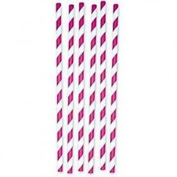 2 Cannucce di Carta Fucsia Stripes