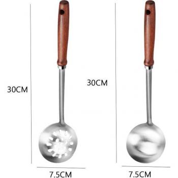 Wooden Handle Gourmet Spatula & Skimmer Set (Stainless Steel)
