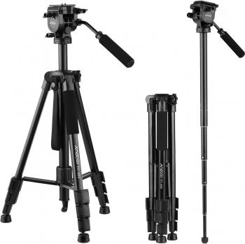 Aluminum Alloy Tripod for Phones and Cameras, Tripod Bag Included, Fluid Hydraulic Ball Head, 65 Inches Max Height, 11lb Load Limit