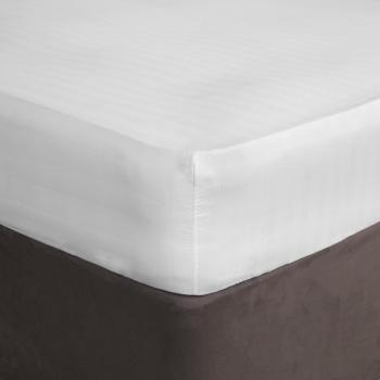 Fitted Satin Stripe White Double Bed Sheet