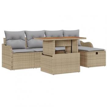 Canapé de jardin 6 pièces en polyrotin beige