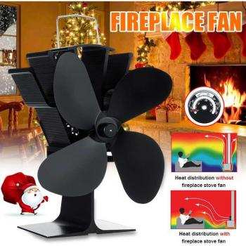Ventilateur de chaleur pour poêle 4 pales noir avec moniteur