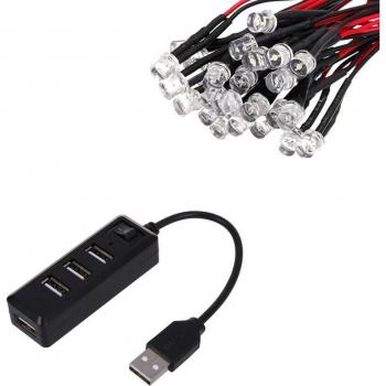 Adaptador USB 2.0 de 4 Puertos con LED y Cable de Diodo Emisor